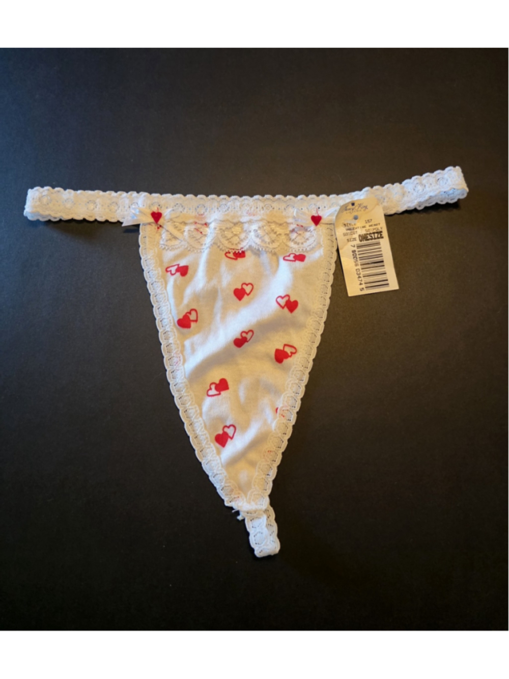 VTG Nancy King Women Vintage Thong Panty String Bikini Lace Trim Heart One Size